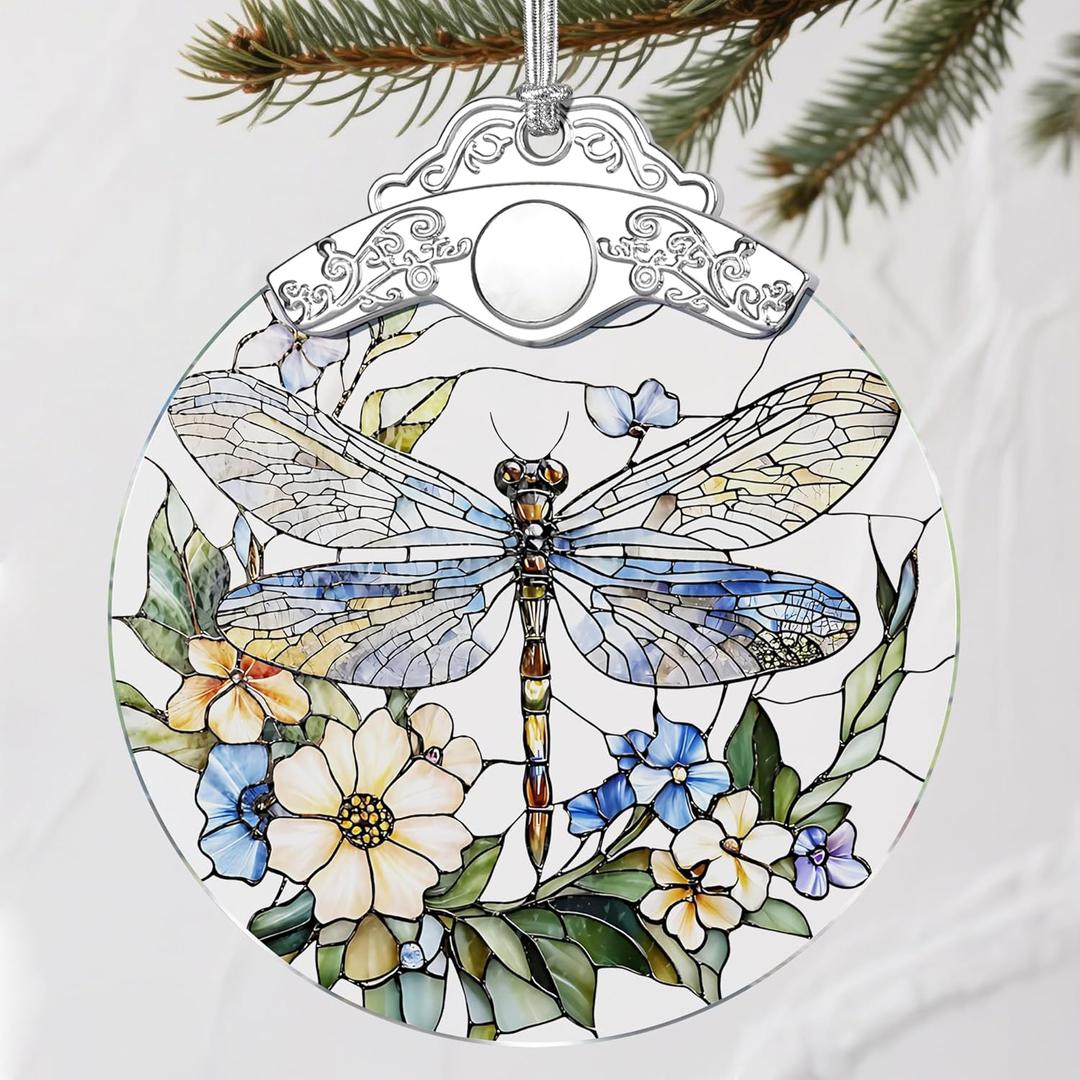 Stained Glass Dragonfly Ornament: Christmas Decorations, Ornaments for Christmas Tree & Holiday Ornaments  Holiday Present, Gift Exchange Ideas & Elegant Keepsake Gift for Family, Coworkers & Friends
