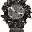 Weicam Women Vintage Cuff Bangle Bracelet Watch Carved Flowers Analog Quartz Wrist Watch
