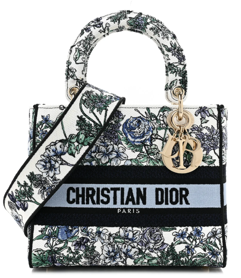 Christian Dior Canvas Embroidered Print Small 9" Lady D-Lite Blue Multicolor 1423720  