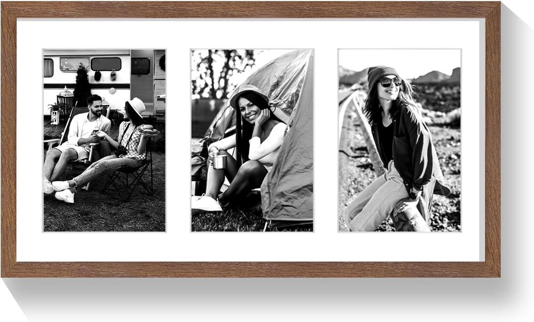 9x18 Oak Wood Picture Frame - 9x18 Photo Frame with Mat Display 3Pcs 5x7 Photos, 5x7 Picture Frame Wood, Natural Solid Wooden Picture Frames for Wall Art Photo and Prints(1 Pack, Walnut)