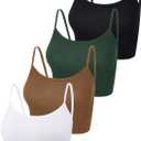 Boao 4 Pack Women's Cropped Tank Tops, Cotton Spaghetti Strap Crop Top Basic Sports Crop Cami Half Camisoles for Teen Girls (Medium, Blackish Green, Black, Chocolate, White)