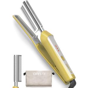 V-Shaped Titanium Hot Comb for Wigs & Natural Black Hair, Dual Voltage 100240V Pressing Comb with 3 Heat Settings (356428F), PTC Fast Heat, Auto-Off, Storage Pouch 2.0