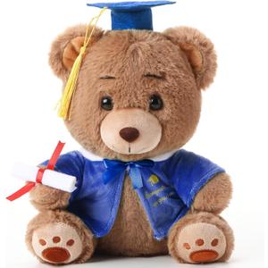 Deekin 10 Inch Graduation Bears Stuffed Animal Class of 2025 Plush Bear in Black Cap Graduation Bear Kindergarten Graduation Gifts Stuffed Bear Plush Bear Toy for Grad Party Decor(Blue)