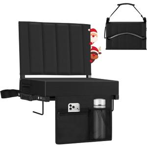 Stadium Seat for Bleachers with Back Support, Portable Bleacher Seat with Wide Comfy Padded Cushion, Metal Hook, Folding Stadium Chair with Shoulder Strap, Carry Handle, Cup Holder (Black)