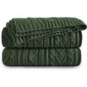 Aormenzy Green Cable Knit Throw Blankets for Couch Bed Sofa, Acrylic Knitted Blanket, Soft Cozy Throw Blanket, 50" x 60"