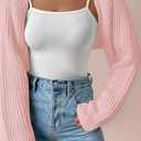 Verdusa Women's Y2k Cropped Cardigan Sweaters Lightweight Knit Open Front Bolero Shrugs Spring Fall Outfits (M, Pink