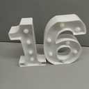 Pooqla Decorative Led Light Up Number Letters, White Plastic Marquee Number Lights Sign 16th Birthday Decorations for Girls Boys Party Wedding Decor Battery Operated Number (16)