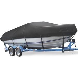 Mancro Boat Cover, 17-19ft Waterproof Trailerable Boat Cover, Heavy Duty UV Resistant Marine Grade Outboard Cover Compatible for Bass Boat, Fits Bayliner Tri-Hull V-Hull Fishing Runabout Boat, Black