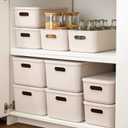Yishyfier Plastic Storage Baskets With Lid Organizing Container Lidded Knit Storage Organizer Bins for Shelves Drawers Desktop Closet Playroom Classroom Office (4M+2S, Light grey)
