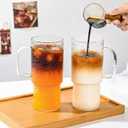 32oz Glass Cups with Handle & Glass Lids and Straws, 2 Pack Large Borosilicate Glass Tumblers for Iced Coffee, Smoothies, Fruit Drinks. Reuseable Glasses Cups for Cold/Hot Water