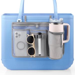 OUTXE Organizer Holder for Bogg Simple Modern Bag Accessories, Cup Phone Holder compatible with Stanley, Storage Mesh Divider Organizing Insert Pouch for XL Bog Beach Rubber Tote Bag, Gray