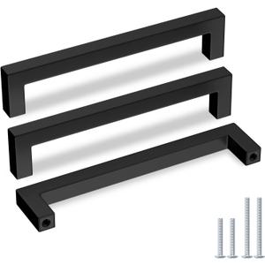 Goldenwarm 5 Pack Black Square Bar Cabinet Pull Drawer Handle Stainless Steel Modern Hardware for Kitchen and Bathroom Cabinets Cupboard,Center to Center 6-1/4in(160mm) Handles for Kitchen Cabinets