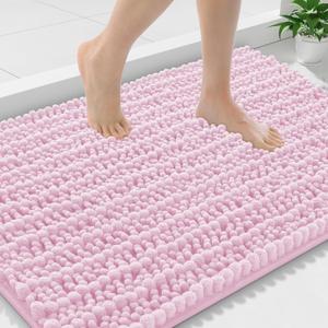 Smiry Bathroom Rugs Mat 36x24, Extra Soft Absorbent Chenille Bath Rugs, Non Slip Rubber Backing Machine Washable Quick Dry Bath Mats for Bathroom Floor, Tub, Shower, Home Decor Accessories, Pink