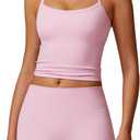 ABOCIW 2 Pieces Workout Sets for Women, Cross Back Tank Top Matching High Waist Biker Shorts, Gym Yoga Pilates Outfits (Pink, M)