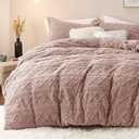 Bedsure Fluffy Flannel Duvet Cover Set - Faux Fur Comforter Cover Queen Size, Cameo Rose Warm Plush Bedding for Winter, 3-Piece Set with Zipper Closure (90"x90") and 2 Pillow Shams