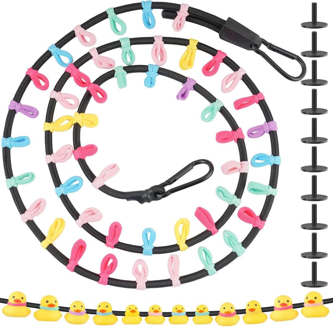 NiHome Car Decoration Toy Duck Holder for Front or Rear Car Hanging, Extended Elastic Cord with 50 Colorful Elastic Bands & 10 Duck Stoppers, Vibrant Decorative Touch Adds Personality to Car Dashboard