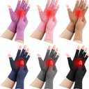 JenPen 6 Pair Arthritis Compression Gloves for Women Men, Fingerless Arthritis Carpal Tunnel Pain Relief Gloves for Rheumatoid Tendonitis Swelling Crocheting Typing Working Daily Use(Mixed Color,L)