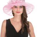 SAFERIN Women's Organza Church Kentucky Derby Fascinator Bridal Tea Party Wedding Hat (Pink)