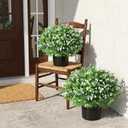 Fake Plants Artificial Flowers for Outdoors Decor, 2 Pack Fake Potted Plants Baby Breath With Green Eucalyptus Look Real UV Resistant Artificial Greenery with Pot for Outside Porch Garden Patio Yard