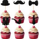 2 x Male Suit Cupcake Topper for Father's Day Theme Party Favors Decorations Men Boys Happy Birthday Party Decor Supplies set 18pcs Black Glitter