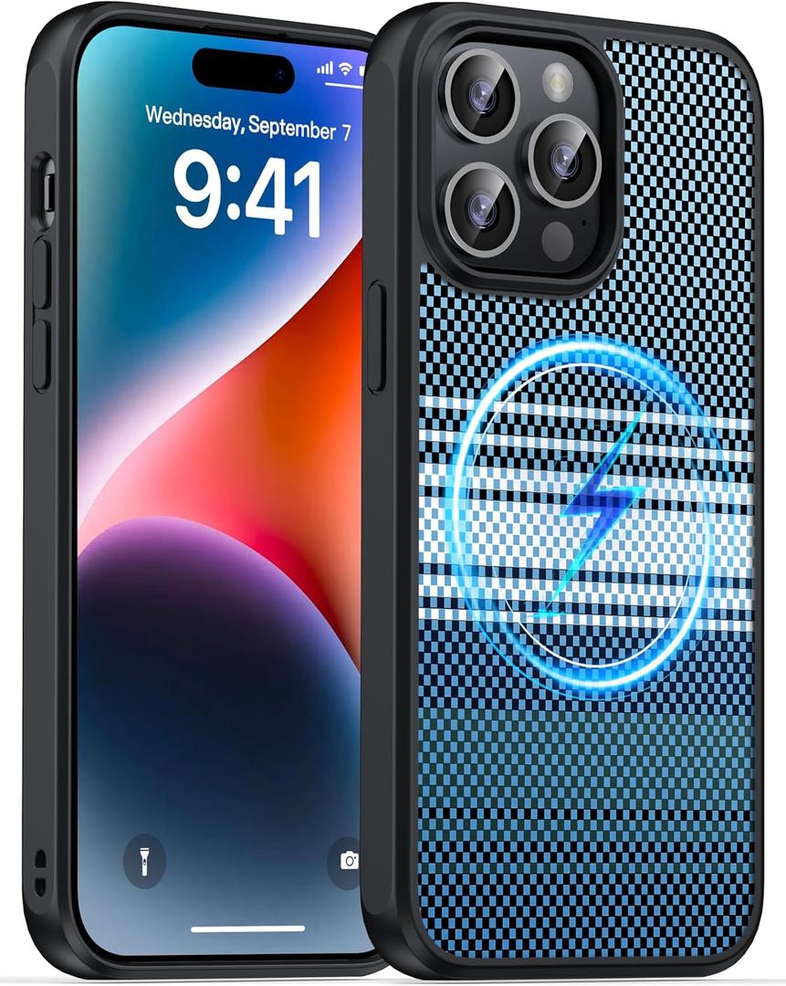Magnetic for iPhone 14 Pro Max Case, Anti-Scratch Carbon Fiber Texture - Compatible with MagSafe - Hard Particle Back - Slim Shockproof Anti-Fingerprint Phone Cover 6.7", Camouflage Blue