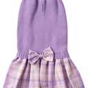 Purple Knitted Dog Sweater Dress, Pink Plaid Dog Winter Clothes Dresses for Dogs Girl, Dachshund Doggy Pet Apparel, Large (L)