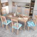 Stretch Dining Chair Seat Covers Set of 2,Dining Chair Slipcovers, Floral Printed Chair Covers,Soft Fabric Washable Upholstered Chair Seat Protector, No Rear Covers for Home Kitchen Dining Room (Light Blue Geometric Circles)