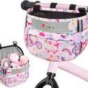 Fitense Kids Bike Basket, Bicycle Basket Front Handlebar, Waterproof Cute Fabric Children's Bike Basket, Kids Bike Accessories Fit Most Boys, Girls, Toddlers Bike or Scooter, Easy to Install, Pink Unicorn