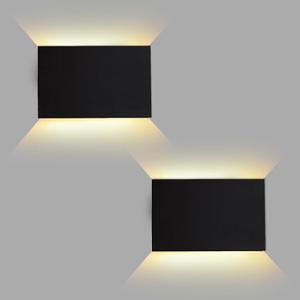 FUDESY LED Wall Sconce, Black Plastic Modern Wall Light Fixtures, Indoor Outdoor Up and Down Wall Lighting for Living Room Bedroom Hallway Corridors, 3000K, Warm White, 2-Pack