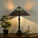 Tiffany Table Lamps Sea Blue Stained Glass Crystal Style Mission Desk Lamp 12X12X24 Inch Bronze Resin Base