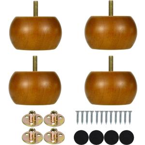 Michanco 2 Inch Bun Feet Walnut Mid-Century Furniture Legs Set of 4 for Couch Sofa Ottoman
