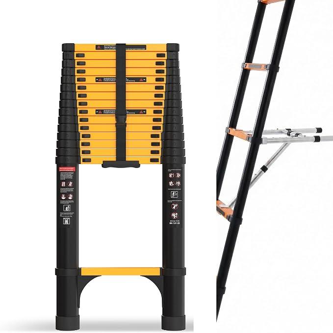 Telescoping Ladder, 20.3 FT Pro, 330 lbs Capacity; Yellow
EN131 Certified, Wall Standoff Stabilizer; Collapsible Straight Ladder for Home, Roof and RV