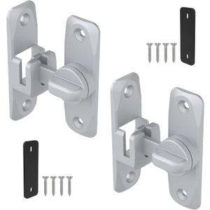 90/180 Degree Sliding Barn Door Lock and Latches, Silver, 2 PCS | Sturdy Aluminum Alloy, Proof Door Lock for Inside Barn Door, Screen Door, Bathroom, Closet, Cabinet, Screws & Spacer Included