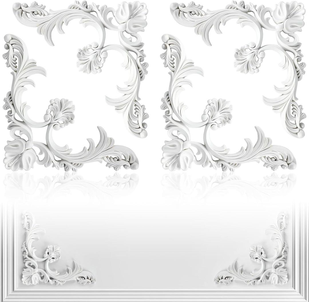 4 Pcs PU Ceiling Molding Kit 13.4 x 13.4 in Corners Decoration Murals Trim Premade Flowers Pattern French Style Wall Decor for Ceiling Decorative Panels for Wall