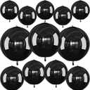 12Pcs Black Round Foil Balloons, 22" 15" 10" Metallic Black 4D Ball Balloons for Birthday Graduation Christmas New Year Eve Halloween Party Backdrop Decorations