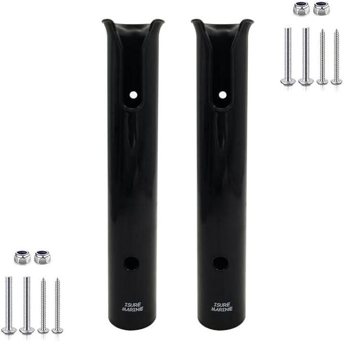 ISURE MARINE Fishing Rod Holder Bracket Wall Mounted Boat Side Mount Tool Holder Tube Links with Screws 2/3/4/6 Pole Tube (White/Black), 2 Pole Black