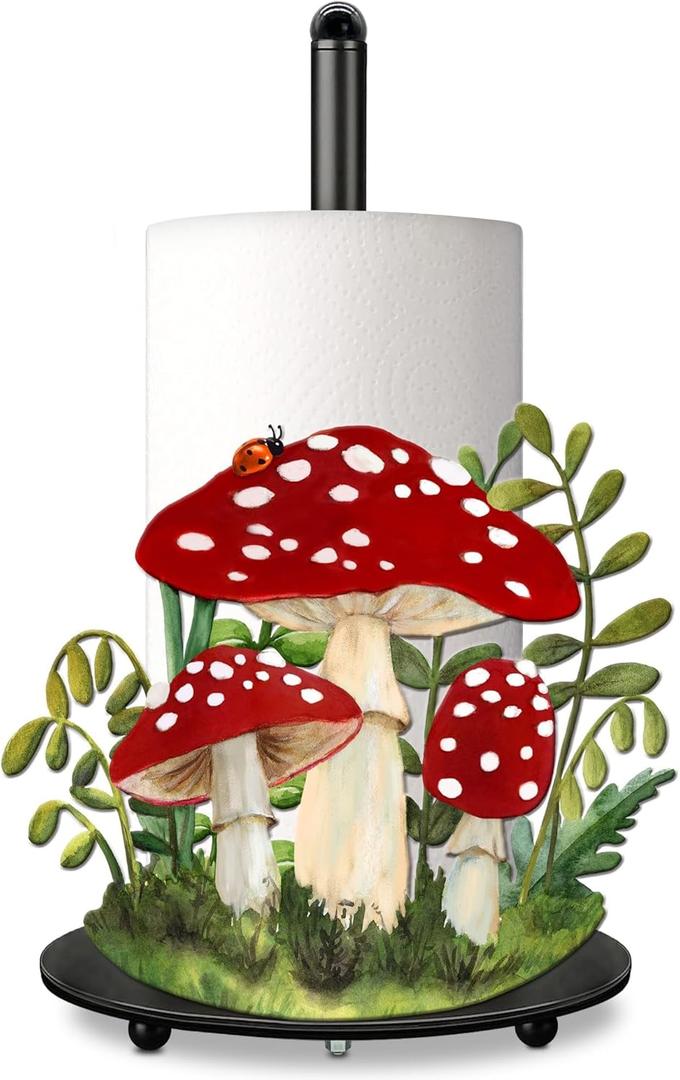 Hexagram Mushroom Decor Gifts Mushroom Kitchen Decor Rustic Home Bathroom Decor Farmhouse Paper Towel Holder Countertop Standing Cute Decorations Gifts for Christmas Housewarming