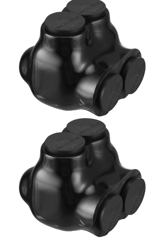 3 Pcs Insulated Multi Cable Connectors 2 Port Single Entry Splice Electrical Power Connector Black Interconnect Terminals Pre Filled (3/0-6 AWG Wire Range)