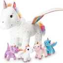 Hollowfly 5 Pcs Fly Unicorns Plush Toy Gift Set 15.7" Mom Unicorns with 4 Cute Babies Stuffed Animal in Zippered Back Nurturing Plushies Toy Set for Kid Adults Birthday Party Favors Gifts