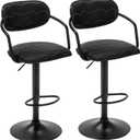 VECELO Bar Stools Set of 2, Adjustable Counter Height Barstools with Back and Arm, Swivel Bar Chairs/PU Leather Kitchen Island Stools for Pub/Dining Room/Living Room, Black