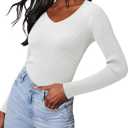 Women's 2024 V Neck Sweaters Fashion Fitted Long Sleeve Ribbed Knitted Pullover Trendy Business Work Tops, Large