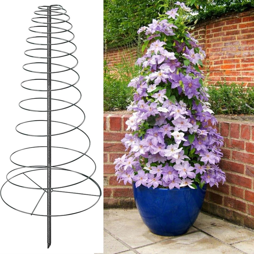 Spiral Frame Trellis for Climbing Plants Outdoor Indoor - 44" Adjustable Heavy Duty Metal Garden Plant Support with Anti-Tip Stakes,for Pole Beans,Tomato, Sweet Pea,Clematis,Potted Plants,Vine