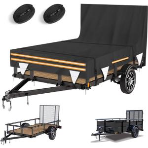 5 x 8 Windproof Utility Trailer Cover, 600D Waterproof Heavy Duty Cover with Rear Landscape/Tailgate Ramp with Windproof Ropes Fits 5 x 8 FT Trailers