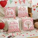 2 x Pink Valentine's Day Pillow Covers 18 x 18 Inch Set of 4, Valentines Decor Love Heart Designs Decorative Pillowcases for Home Sofa Couch Cushion Decoration