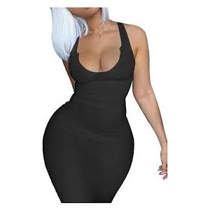 MOEENCN Sexy Bodycon Tank Dress for Women Summer Sleeveless Ribbed V Neck Basic Club Maxi Dresses Black S