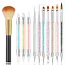 2 x 11PCS Nail Art Brush Set with Nail Dust Brush, Double-Ended Silicone Nail Art Tools for Acrylic Nails, Carving, Painting, Line Drawing, DIY Salon Manicure
