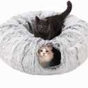 CLKHOWL Cat Tunnel Bed for Indoor Cats - Cute Cat Donut Tunnel with Washable Circle Cushion, Round Pet Play Toy for Kitten/Puppy/Rabbit, Grey