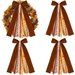 3 Pack Thanksgiving Assorted Ribbon Bow for Wreath Large Fall Clip-on Wreaths Ribbon Tree Topper Bow Decorative Wreath Sash Bundle for Front Door Thanksgiving Party Yard Porch Ornament Decor