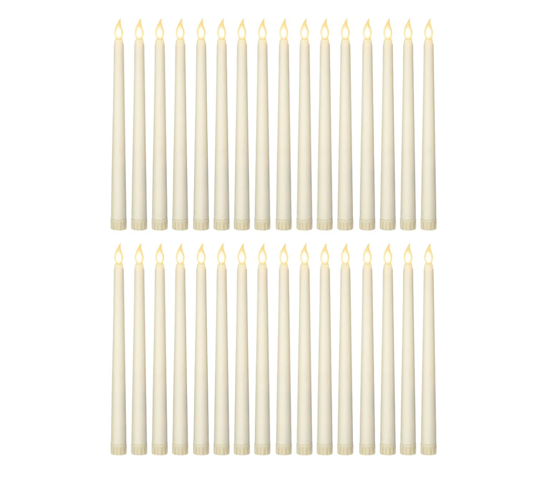 Treela 24 Pcs Flameless Taper Candles Battery Operated Bulk Fake 11 Inch Candles Light LED Candlesticks Flickering Tapered for Wedding Halloween Christmas Decoration、(Ivory,Basic)
