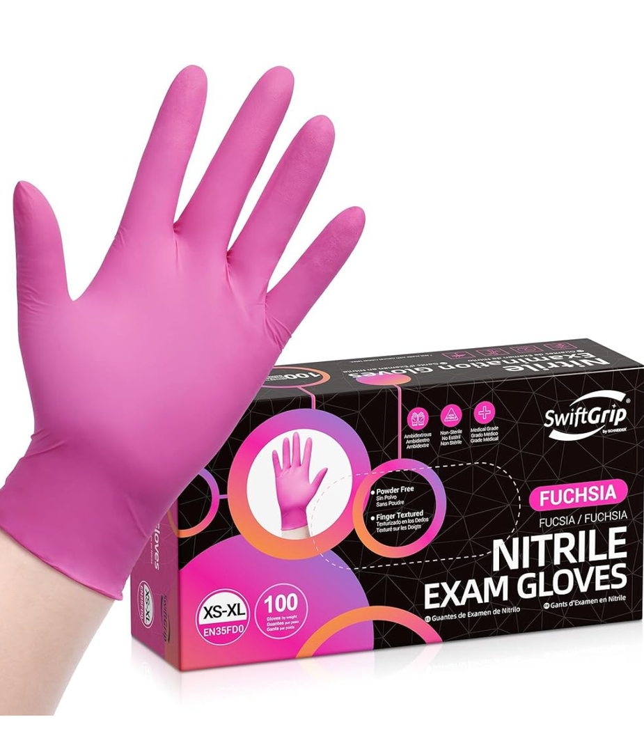 Powder-Free Nitrile Gloves, 3-mil, Disposable Nitrile Gloves, Latex-Free, Powder-Free - Pink/Fuchsia